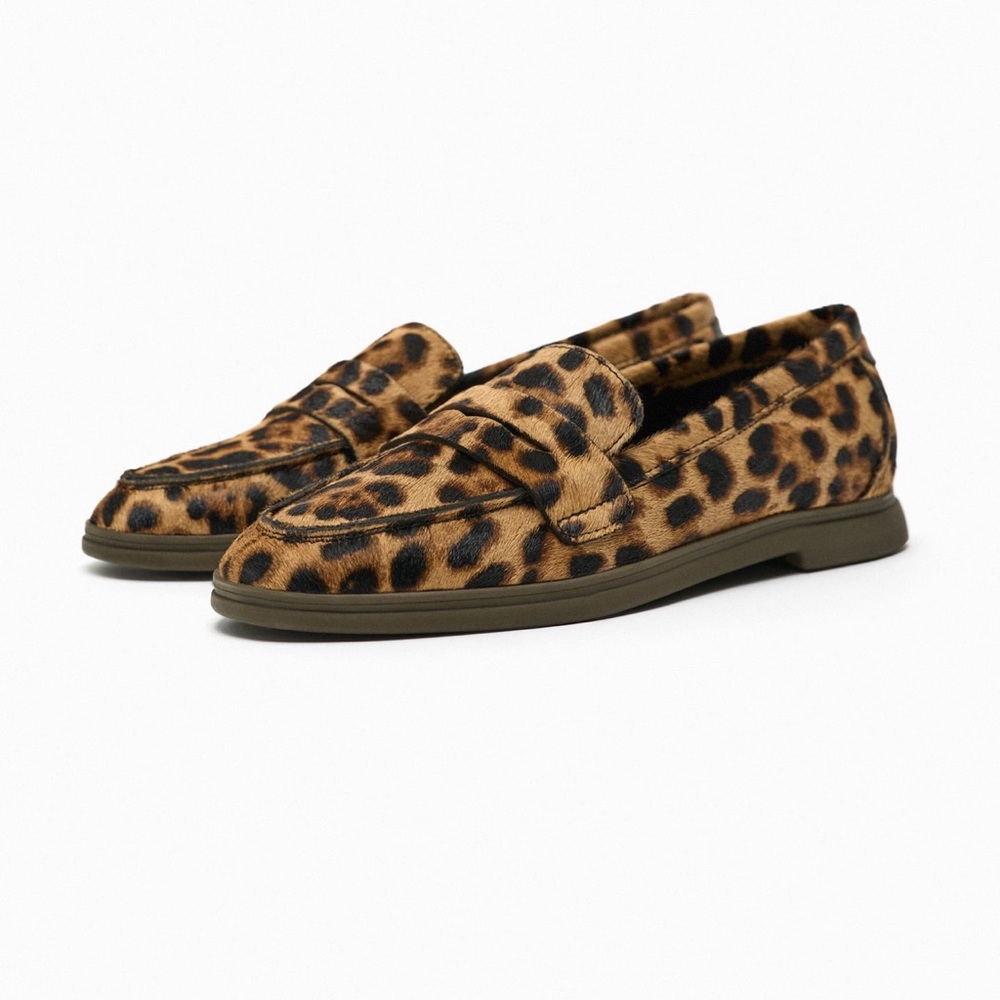 Animal Print Hair Hide Leather Loafers Zara